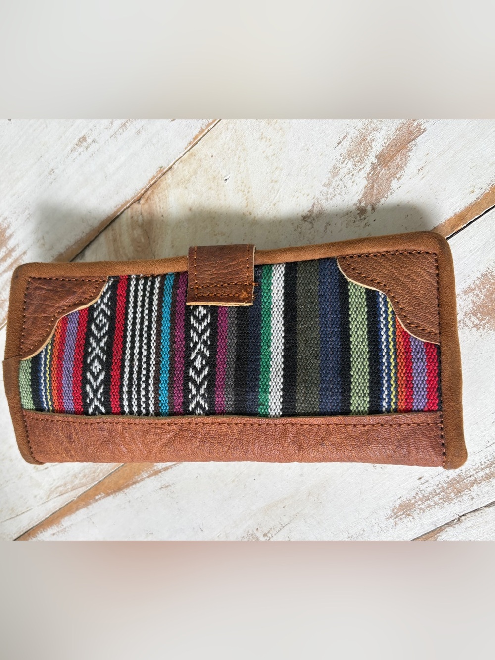 Gypsy Rose Gheri Cotton & Leather Bohemian Striped Wallet 90s hippie deadstock